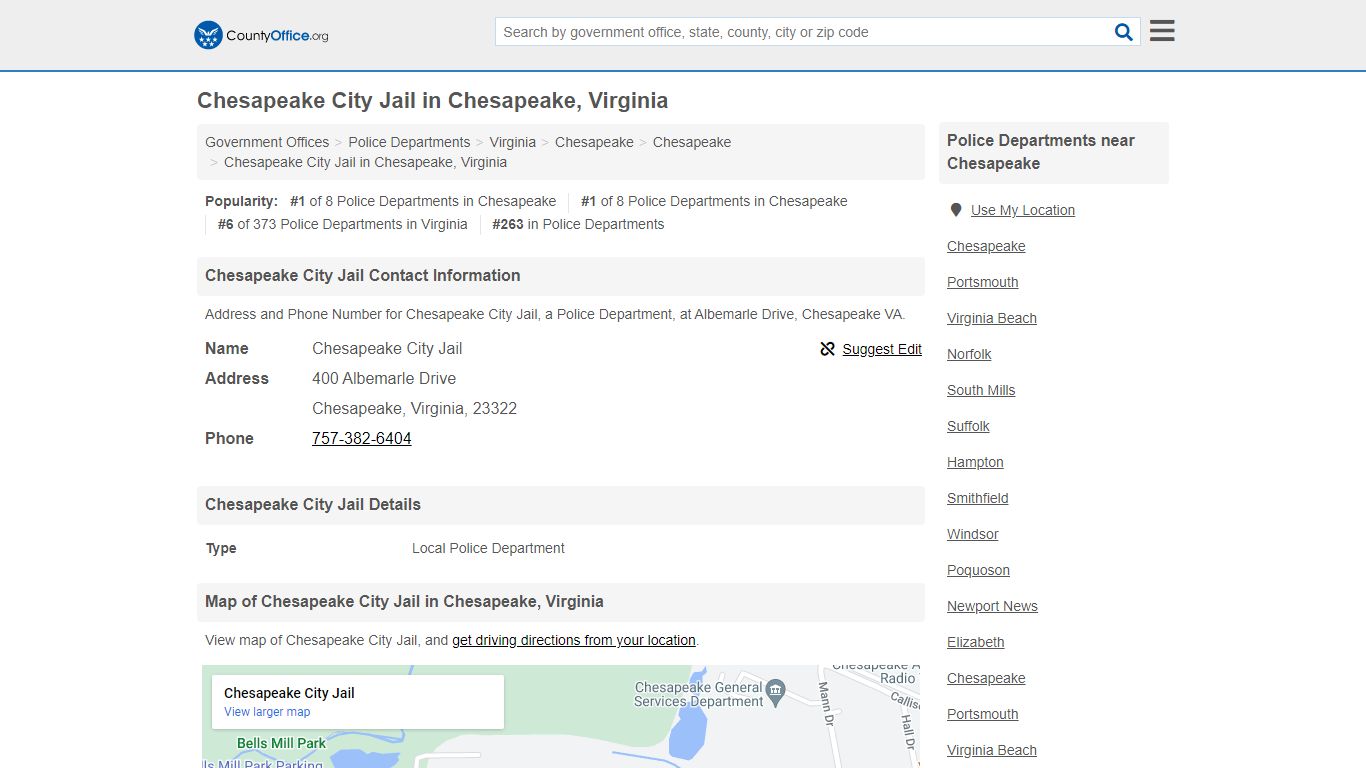 Chesapeake City Jail - Chesapeake, VA (Address and Phone) - County Office