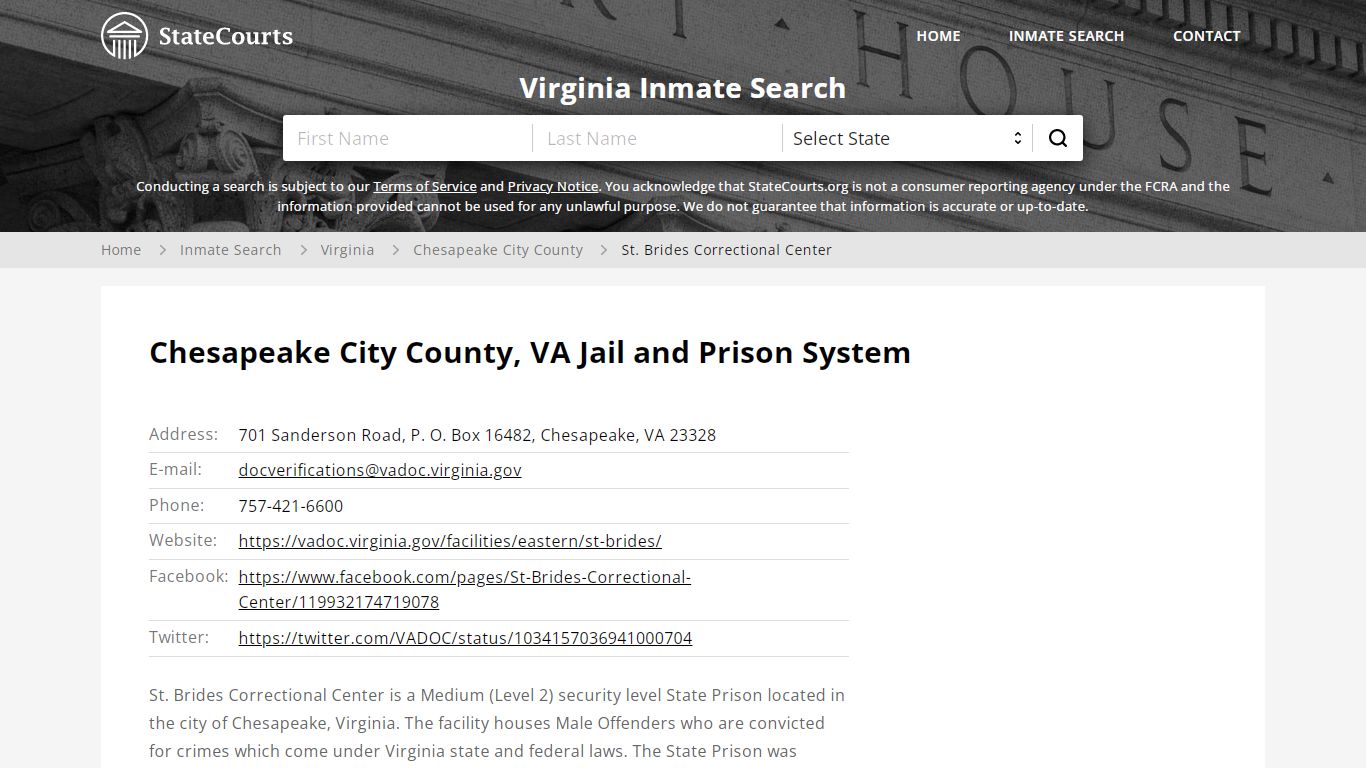 Chesapeake City County, VA Jail and Prison System - State Courts